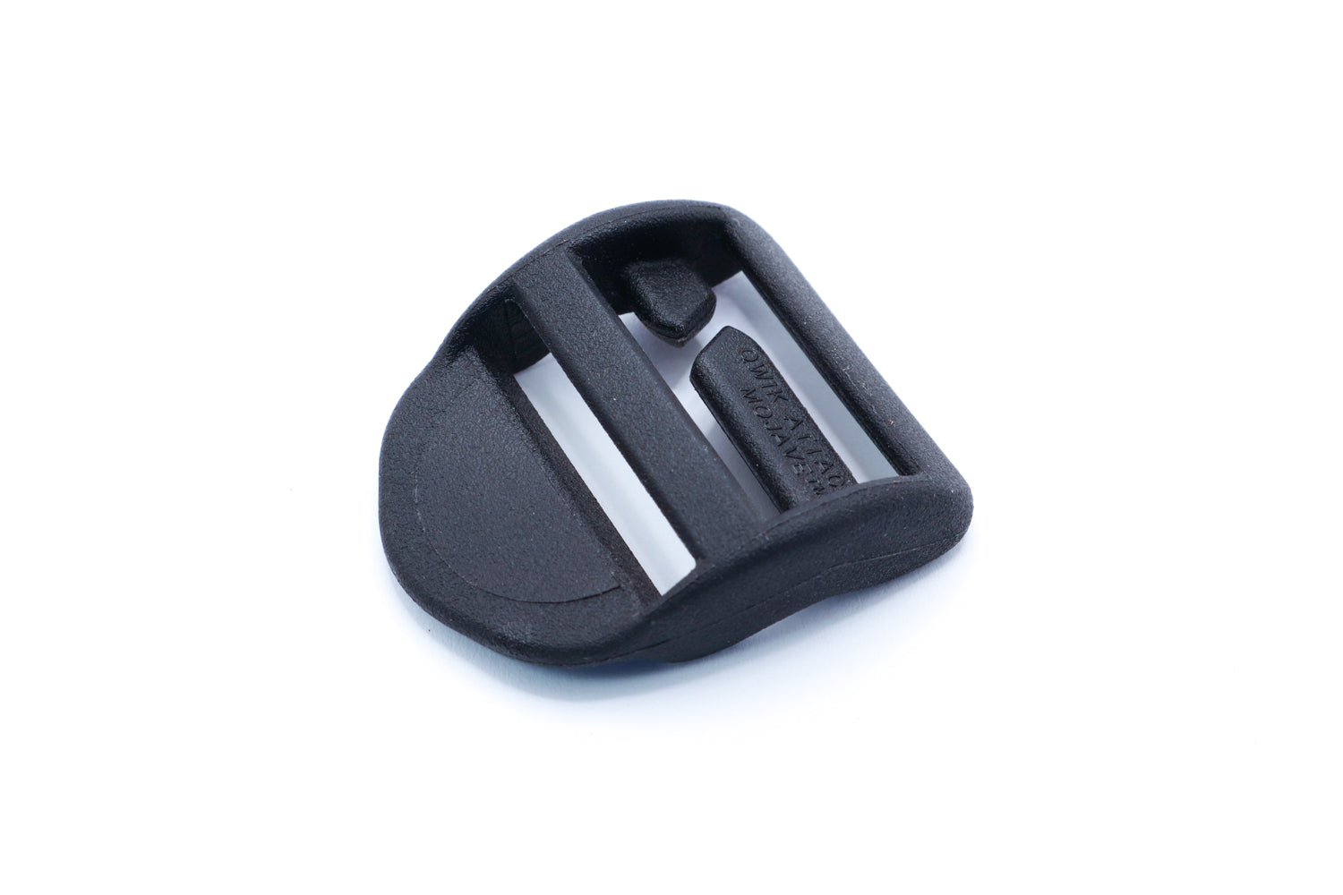 A unique slotted bar, designed to simply slip onto a fixed sewn webbing loop. Great for field repairs. A simple means to attach pockets.