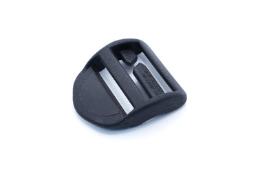 A unique slotted bar, designed to simply slip onto a fixed sewn webbing loop. Great for field repairs. A simple means to attach pockets.