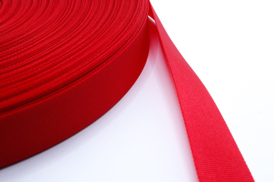 Durable red nylon grosgrain ribbon for sewing, crafting, and gear-making