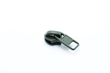 YKK #5 reverse coil zipper slider with enamel square tab pull in army green