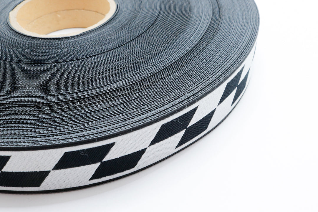 Black & White Diamond Woven Trim — Full Roll 50 yd | 25mm