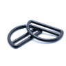Black metal D-ring shown on a white background, commonly used to make backpacks