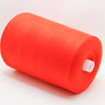 A large spool of bright orange-red thread or yarn, shown lying on its side on a clean white background.