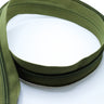 Army olive YKK #5 coil zipper chain on a white background