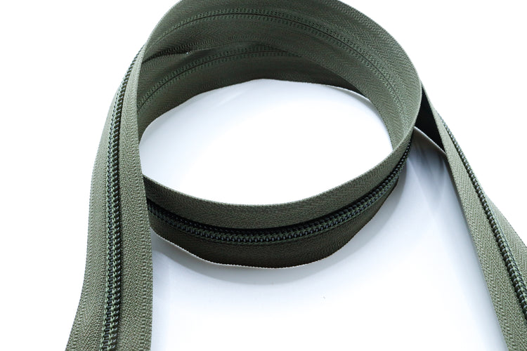 ranger green YKK #5 coil zipper chain on a white background