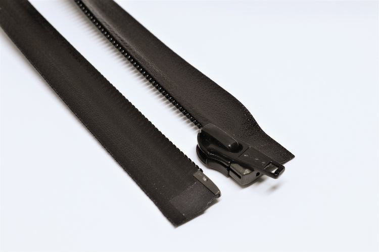 Black Open-end YKK AquaGuard Zipper. Custom requests and bulk quantities available