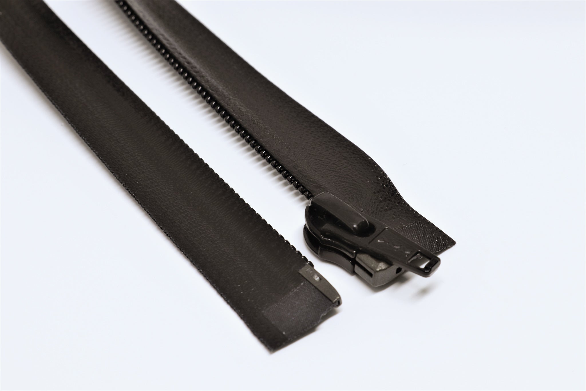 Black Open-end YKK AquaGuard Zipper. Custom requests and bulk quantities available