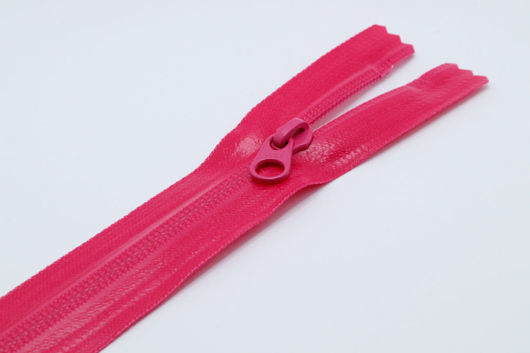 Pink Closed-end YKK AquaGuard Zipper. Custom requests and bulk quantities available