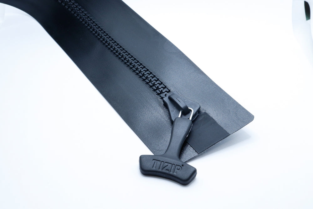 TIZIP MasterSeal 10 waterproof and airtight zipper showing the sealing lip